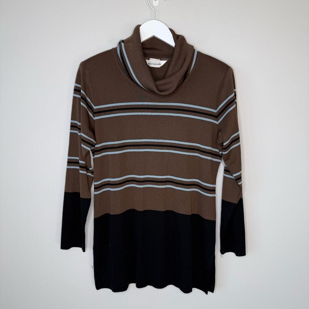 Misook Striped Knit Cowl Neck Tunic Top Sweater Size Small